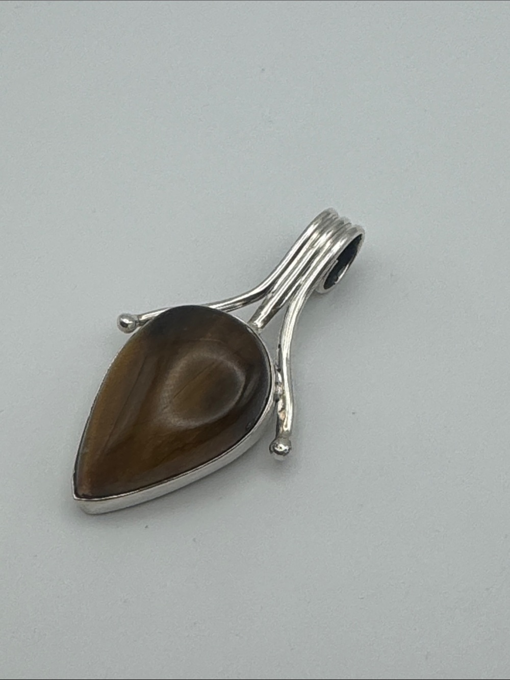 Sterling Silver Teardrop Tiger's Eye Pendant - Brown